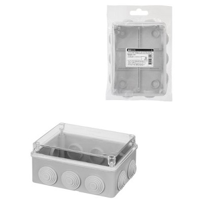 Распаячная коробка ОП 150х110х70мм, прозрач. крышка, IP55, 10 гермовводов, инд. штрихкод, TDM Распаячная коробка ОП 150х110х70мм, прозрач. крышка, IP55, 10 гермовводов, инд. штрихкод, TDM