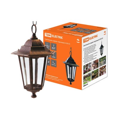 Светильник 6100-15 садово-парковый шестигранник, 100Вт, подвес, бронза TDM Светильник 6100-15 садово-парковый шестигранник, 100Вт, подвес, бронза TDM