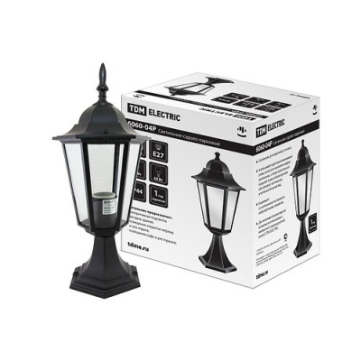 Светильник 6060-04Р садово-парковый шестигранник, 60 Вт, стойка, черный, в разборе, Ч/Б, TDM Светильник 6060-04Р садово-парковый шестигранник, 60 Вт, стойка, черный, в разборе, Ч/Б, TDM