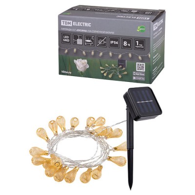 Гирлянда ССГ "Бусины" на солнечной батарее, 4 м, 20 LED, желтый, IP54, TDM Гирлянда ССГ "Бусины" на солнечной батарее, 4 м, 20 LED, желтый, IP54, TDM
