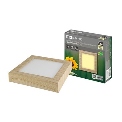 Светильник накладной светодиодный квадрат "Даунлайт" СПО (сосна) 12 Вт 170*170*32 мм 3000К TDM Светильник накладной светодиодный квадрат "Даунлайт" СПО (сосна) 12 Вт 170*170*32 мм 3000К TDM