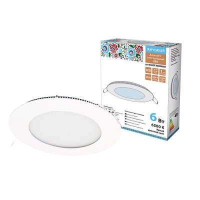 Светильник ультратонкий встраиваемый светодиодный "Даунлайт НАРОДНЫЙ" СВО (белый) 6 Вт 6500К Светильник ультратонкий встраиваемый светодиодный "Даунлайт НАРОДНЫЙ" СВО (белый) 6 Вт 6500К