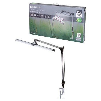 Светильник светодиодный струбцина СН-60, 2 колена, сенс-димм, 220 В, 14Вт, 5000 К, сереб-черн, TDM Светильник светодиодный струбцина СН-60, 2 колена, сенс-димм, 220 В, 14Вт, 5000 К, сереб-черн, TDM