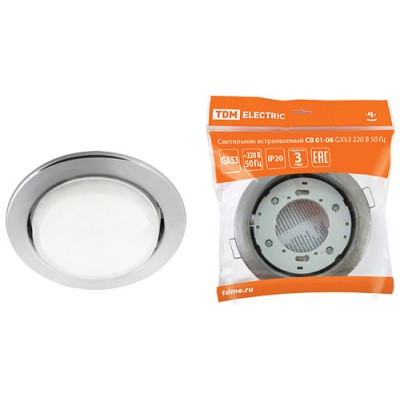 Светильник встраиваемый СВ 01-06 GX53 220 В 50 Гц хром TDM Светильник встраиваемый СВ 01-06 GX53 220 В 50 Гц хром TDM