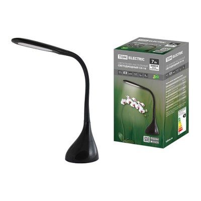 Светильник светодиодный настольный СН-16, 7 Вт, сенсор-диммер, 5000 К, 220 В, черный, TDM Светильник светодиодный настольный СН-16, 7 Вт, сенсор-диммер, 5000 К, 220 В, черный, TDM