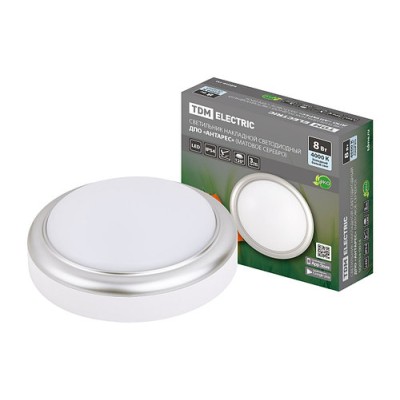 Светильник накладной LED ДПО "Антарес" 8Вт 4000К круг 140*58 мм мат.серебро IP54 TDM Светильник накладной LED ДПО "Антарес" 8Вт 4000К круг 140*58 мм мат.серебро IP54 TDM