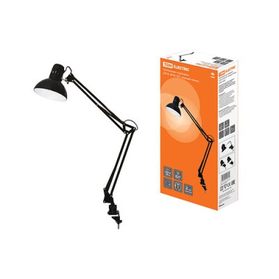 Светильник струбцина 220В, 40Вт, E27 черный глянец TDM Светильник струбцина 220В, 40Вт, E27 черный глянец TDM