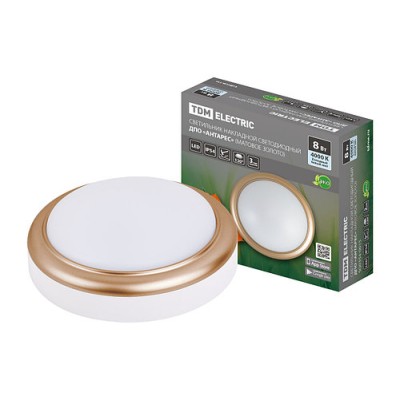 Светильник накладной LED ДПО "Антарес" 8Вт 4000К круг 140*58 мм мат.золото IP54 TDM Светильник накладной LED ДПО "Антарес" 8Вт 4000К круг 140*58 мм мат.золото IP54 TDM