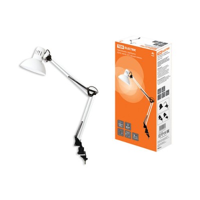 Светильник струбцина 220В, 40Вт, E27 белый глянец TDM Светильник струбцина 220В, 40Вт, E27 белый глянец TDM