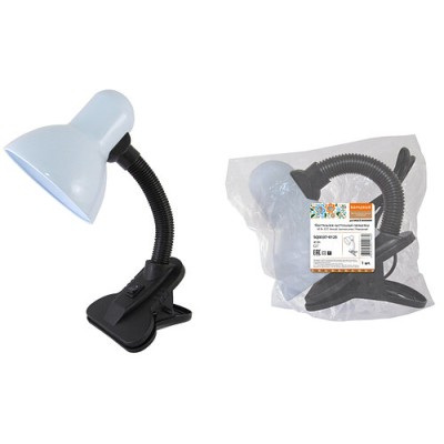 Светильник настольный прищепка 40Вт, E27, белый, (мягкая упак.) Народный Светильник настольный прищепка 40Вт, E27, белый, (мягкая упак.) Народный