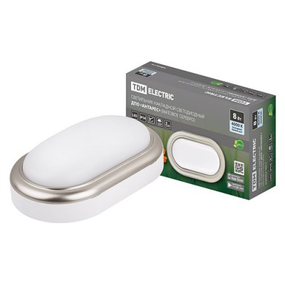 Светильник накладной LED ДПО "Антарес" 8Вт 4000К овал 168*100*58 мм мат.серебро IP54 TDM Светильник накладной LED ДПО "Антарес" 8Вт 4000К овал 168*100*58 мм мат.серебро IP54 TDM