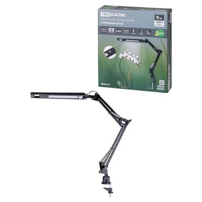 Светильник светодиодный струбцина СН-30, 2 колена, диммер, 220 В, 9 Вт, 5000 К, черный, TDM Светильник светодиодный струбцина СН-30, 2 колена, диммер, 220 В, 9 Вт, 5000 К, черный, TDM