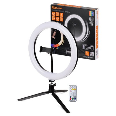 Лампа кольцевая светодиодная 30 см, 16 Вт, 2700-6400 К+RGB, штатив наст., диммер, ПДУ, USB, TDM Лампа кольцевая светодиодная 30 см, 16 Вт, 2700-6400 К+RGB, штатив наст., диммер, ПДУ, USB, TDM