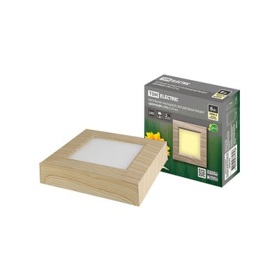 Светильник накладной светодиодный квадрат "Даунлайт" СПО (сосна) 6 Вт 120*120*32 мм 3000К TDM Светильник накладной светодиодный квадрат "Даунлайт" СПО (сосна) 6 Вт 120*120*32 мм 3000К TDM