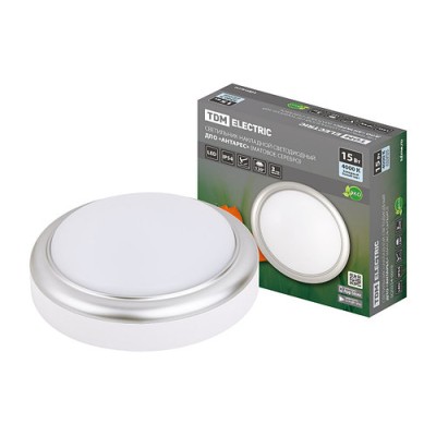 Светильник накладной LED ДПО "Антарес" 15Вт 4000К круг 180*66 мм мат.серебро IP54 TDM Светильник накладной LED ДПО "Антарес" 15Вт 4000К круг 180*66 мм мат.серебро IP54 TDM