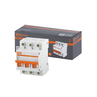 Авт. выкл.ВА47-63 3Р 25А 4,5кА х-ка B TDM Авт. выкл.ВА47-63 3Р 25А 4,5кА х-ка B TDM