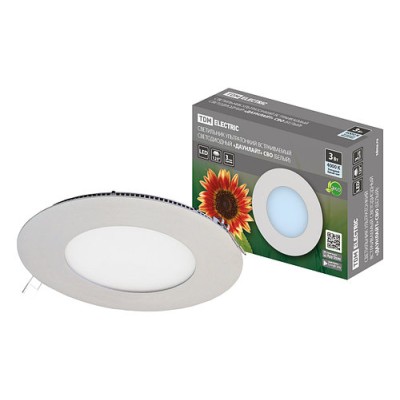 Светильник ультратонкий встраиваемый светодиодный "Даунлайт" СВО (белый) 3 Вт 4000К TDM Светильник ультратонкий встраиваемый светодиодный "Даунлайт" СВО (белый) 3 Вт 4000К TDM