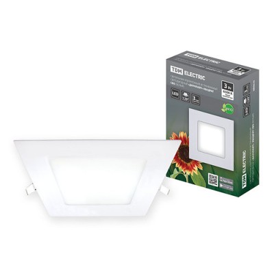 Светильник ультратонкий встраиваемый светодиодный "Даунлайт" квадрат СВО (белый) 3 Вт 6500К TDM Светильник ультратонкий встраиваемый светодиодный "Даунлайт" квадрат СВО (белый) 3 Вт 6500К TDM