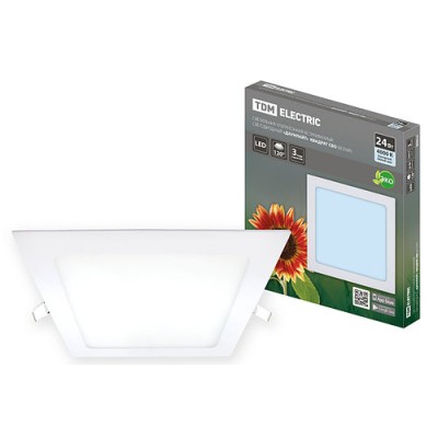 Светильник ультратонкий встраиваемый светодиодный "Даунлайт" квадрат СВО (белый) 24 Вт 4000К TDM Светильник ультратонкий встраиваемый светодиодный "Даунлайт" квадрат СВО (белый) 24 Вт 4000К TDM