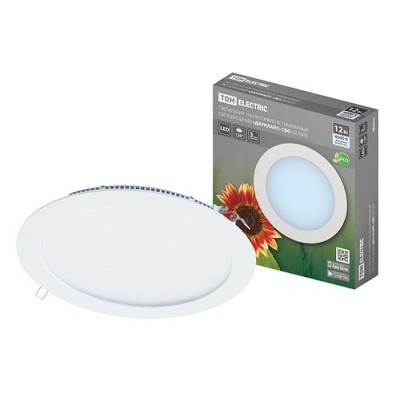 Светильник ультратонкий встраиваемый светодиодный "Даунлайт" СВО (белый) 12 Вт 4000К TDM Светильник ультратонкий встраиваемый светодиодный "Даунлайт" СВО (белый) 12 Вт 4000К TDM