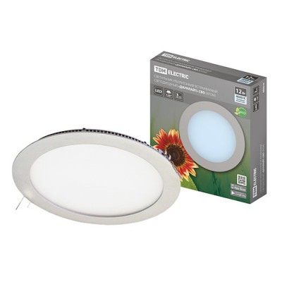 Светильник ультратонкий встраиваемый светодиодный "Даунлайт" СВО (хром) 12 Вт 4000К TDM Светильник ультратонкий встраиваемый светодиодный "Даунлайт" СВО (хром) 12 Вт 4000К TDM