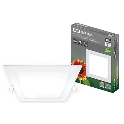 Светильник ультратонкий встраиваемый светодиодный "Даунлайт" квадрат СВО (белый) 18 Вт 6500К TDM Светильник ультратонкий встраиваемый светодиодный "Даунлайт" квадрат СВО (белый) 18 Вт 6500К TDM