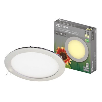 Светильник ультратонкий встраиваемый светодиодный "Даунлайт" СВО (хром) 12 Вт 3000К TDM Светильник ультратонкий встраиваемый светодиодный "Даунлайт" СВО (хром) 12 Вт 3000К TDM