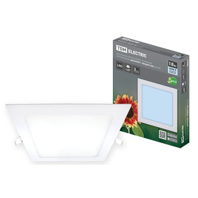 Светильник ультратонкий встраиваемый светодиодный "Даунлайт" квадрат СВО (белый) 18 Вт 4000К TDM Светильник ультратонкий встраиваемый светодиодный "Даунлайт" квадрат СВО (белый) 18 Вт 4000К TDM