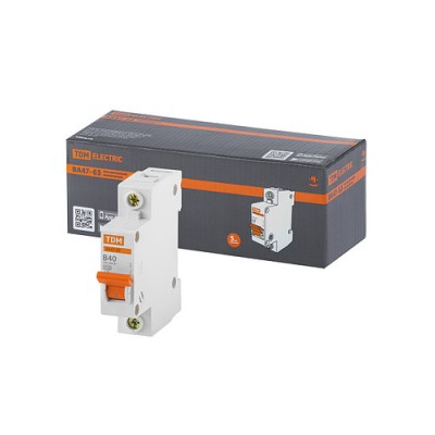 Авт. выкл.ВА47-63 1Р 40А 4,5кА х-ка B TDM Авт. выкл.ВА47-63 1Р 40А 4,5кА х-ка B TDM