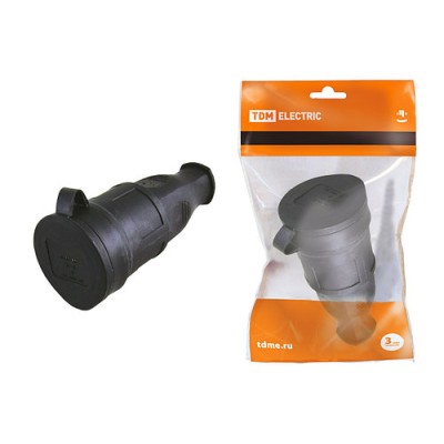 Розетка переносная с заглушкой каучук 2Р+РЕ 16А 250В IP44 TDM Розетка переносная с заглушкой каучук 2Р+РЕ 16А 250В IP44 TDM