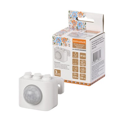 Датчик движения инфракрасный (настенный) ДДС-Н-01 (100Вт, 10-420с, 6м, 10+Лк, 120гр, IP20) "Народный" Датчик движения инфракрасный (настенный) ДДС-Н-01 (100Вт, 10-420с, 6м, 10+Лк, 120гр, IP20) "Народный"