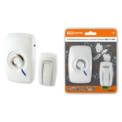 Звонок беспроводной на батарейках ЗББ-11/1-36М (36 мелодий, кнопка IP30, 3х1,5В АА) TDM Звонок беспроводной на батарейках ЗББ-11/1-36М (36 мелодий, кнопка IP30, 3х1,5В АА) TDM
