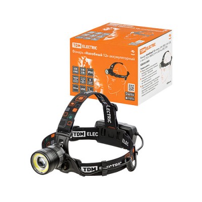 Фонарь «Налобный 12» аккум., 5 Вт CREE+3 Вт COB, Li-Ion 3,7 В 2x18650 2,4 А*ч, 650 лм, USB, TDM Фонарь «Налобный 12» аккум., 5 Вт CREE+3 Вт COB, Li-Ion 3,7 В 2x18650 2,4 А*ч, 650 лм, USB, TDM