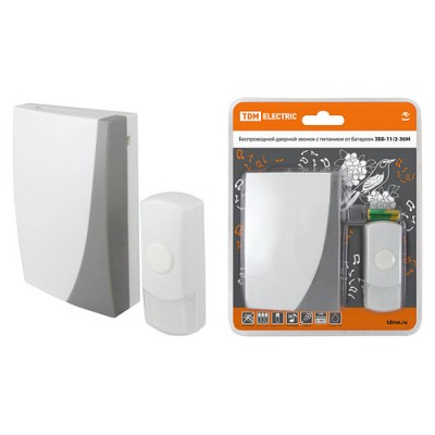 Звонок беспроводной на батарейках ЗББ-11/2-36М (36 мелодий, кнопка IP44, 3х1,5В АА) TDM Звонок беспроводной на батарейках ЗББ-11/2-36М (36 мелодий, кнопка IP44, 3х1,5В АА) TDM