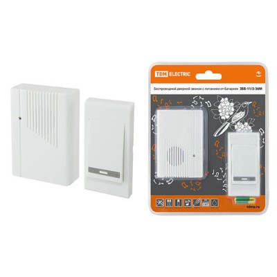 Звонок беспроводной на батарейках ЗББ-11/3-36М (36 мелодий, кнопка IP30, 2х1,5В АА) TDM Звонок беспроводной на батарейках ЗББ-11/3-36М (36 мелодий, кнопка IP30, 2х1,5В АА) TDM