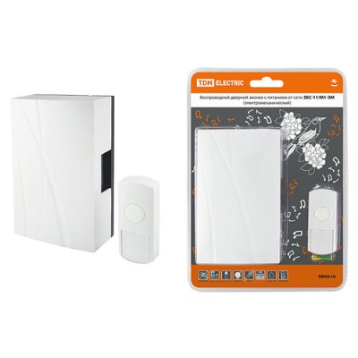 Звонок беспроводной в эл.сеть ЗБС-11/М1-ЭМ (эл.мех, кнопка IP44, AC 230V, многокодовый) TDM Звонок беспроводной в эл.сеть ЗБС-11/М1-ЭМ (эл.мех, кнопка IP44, AC 230V, многокодовый) TDM