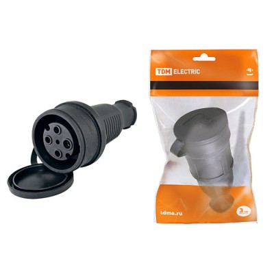 Разъем с заглушкой каучук 3Р+РЕ 32А 380В IP44 TDM Разъем с заглушкой каучук 3Р+РЕ 32А 380В IP44 TDM