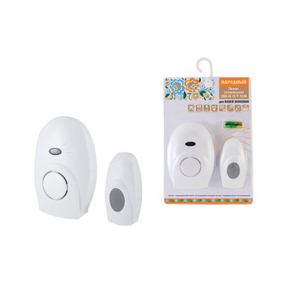 Звонок беспроводной на батарейках "народный" ЗББ-Н-11/5-32М (32 мелодии, кнопка IP30, 2х1,5В ААА, открытый Звонок беспроводной на батарейках "народный" ЗББ-Н-11/5-32М (32 мелодии, кнопка IP30, 2х1,5В ААА, открытый