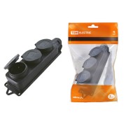 Розетка трехместная с заглушками каучук 2Р+РЕ 16А 250В IP44 TDM