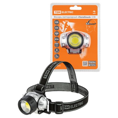 Фонарь светодиодный "Налобный" 5 Вт COB, 300 лм, бат. 3*AAA TDM Фонарь светодиодный "Налобный" 5 Вт COB, 300 лм, бат. 3*AAA TDM