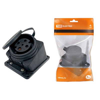 Розетка настенная с загл. наклон. каучук 3Р+РЕ 32А 380В IP44 TDM Розетка настенная с загл. наклон. каучук 3Р+РЕ 32А 380В IP44 TDM