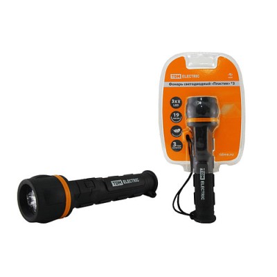 Фонарь светодиодный "Пластик", обрезиненный, 3 светодиода 9 лм/Вт, батареи типа 2*AA (в комплект не входят) Фонарь светодиодный "Пластик", обрезиненный, 3 светодиода 9 лм/Вт, батареи типа 2*AA (в комплект не входят)