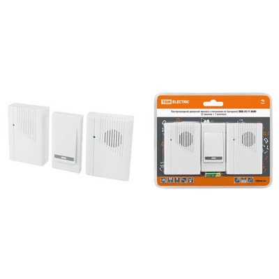 Звонок беспроводной на батарейках ЗББ-21/1-36М (36 мелодий, кнопка IP30, 2х1,5В АА, 2 звонка) TDM Звонок беспроводной на батарейках ЗББ-21/1-36М (36 мелодий, кнопка IP30, 2х1,5В АА, 2 звонка) TDM