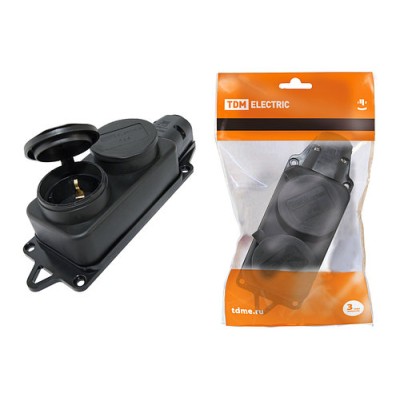 Розетка двухместная с заглушками каучук 2Р+РЕ 16А 250В IP44 TDM Розетка двухместная с заглушками каучук 2Р+РЕ 16А 250В IP44 TDM