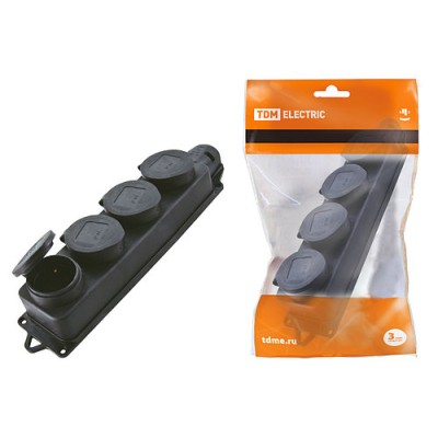 Розетка четырехместная с заглушками каучук 2Р+РЕ 16А 250В IP44 TDM Розетка четырехместная с заглушками каучук 2Р+РЕ 16А 250В IP44 TDM