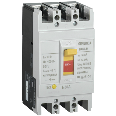 Выкл. авт. ВА66-31 3Р 80А 18кА GENERICA SAV10-3-0080-G Выкл. авт. ВА66-31 3Р 80А 18кА GENERICA SAV10-3-0080-G