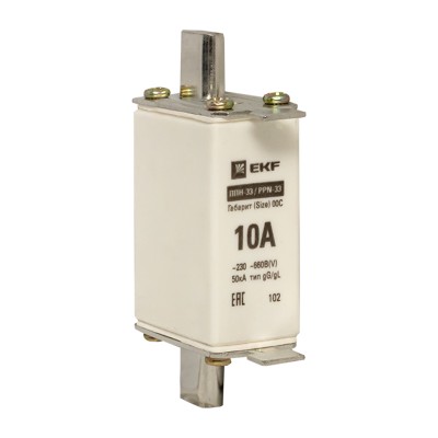 Плавкая вставка ППН-33 100/ 10А габарит 00С EKF PROxima fus-33/100/10 Плавкая вставка ППН-33 100/ 10А габарит 00С EKF PROxima fus-33/100/10