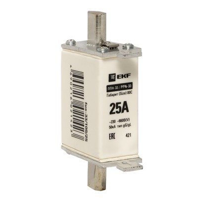 Плавкая вставка ППН-33 100/ 25А габарит 00С EKF PROxima fus-33/100/25 Плавкая вставка ППН-33 100/ 25А габарит 00С EKF PROxima fus-33/100/25