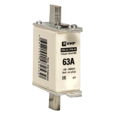 Плавкая вставка ППН-33 100/ 63А габарит 00С EKF PROxima fus-33/100/63 fus-33/100/63 Плавкая вставка ППН-33 100/ 63А габарит 00С EKF PROxima fus-33/100/63 fus-33/100/63
