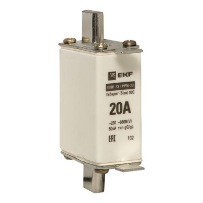 Плавкая вставка ППН-33 100/ 20А габарит 00С EKF PROxima fus-33/100/20 Плавкая вставка ППН-33 100/ 20А габарит 00С EKF PROxima fus-33/100/20
